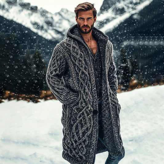 Men's Viking Complex Celtic Knot Pocket Mid-length Cardigan Sweater elevenforest