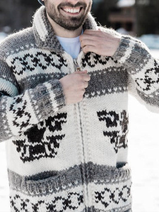 Men's Vintage Pattern Cozy Knit Cardigan elevenforest