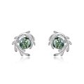 Green Silver Leaf Earrings