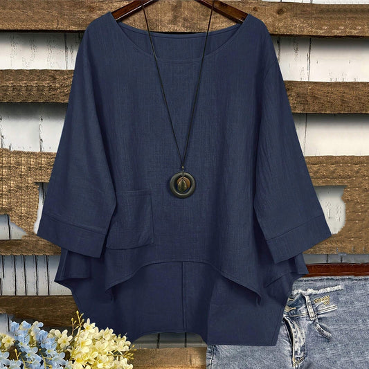 Comstylish Women's Solid Color Linen Loose Irregular Shirt