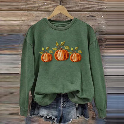 Comstylish Halloween Pumpkin Print Crew Neck Sweatshirt