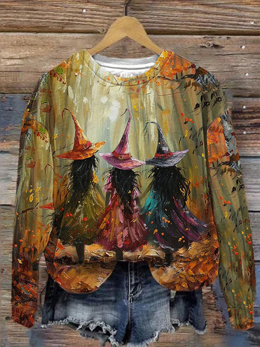 Comstylish Women's Halloween Three Witches Print Sweatshirt