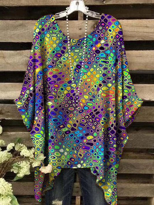 Women's Abstract Color Mosaic Print Casual Top