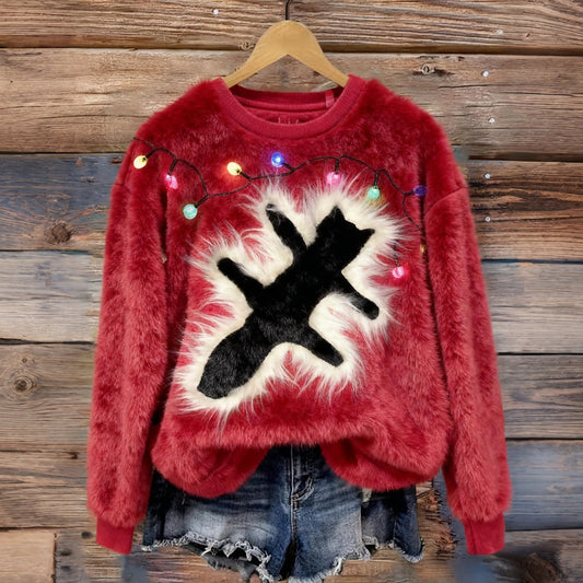 Cat Christmas Art Cozy Plush Sweatshirt elevenforest