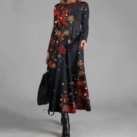 Elegant Floral Print Long Sleeved Midi Dress elevenforest