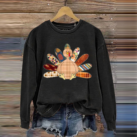Comstylish Patchwork Floral Thanksgiving Turkey Casual Sweatshirt