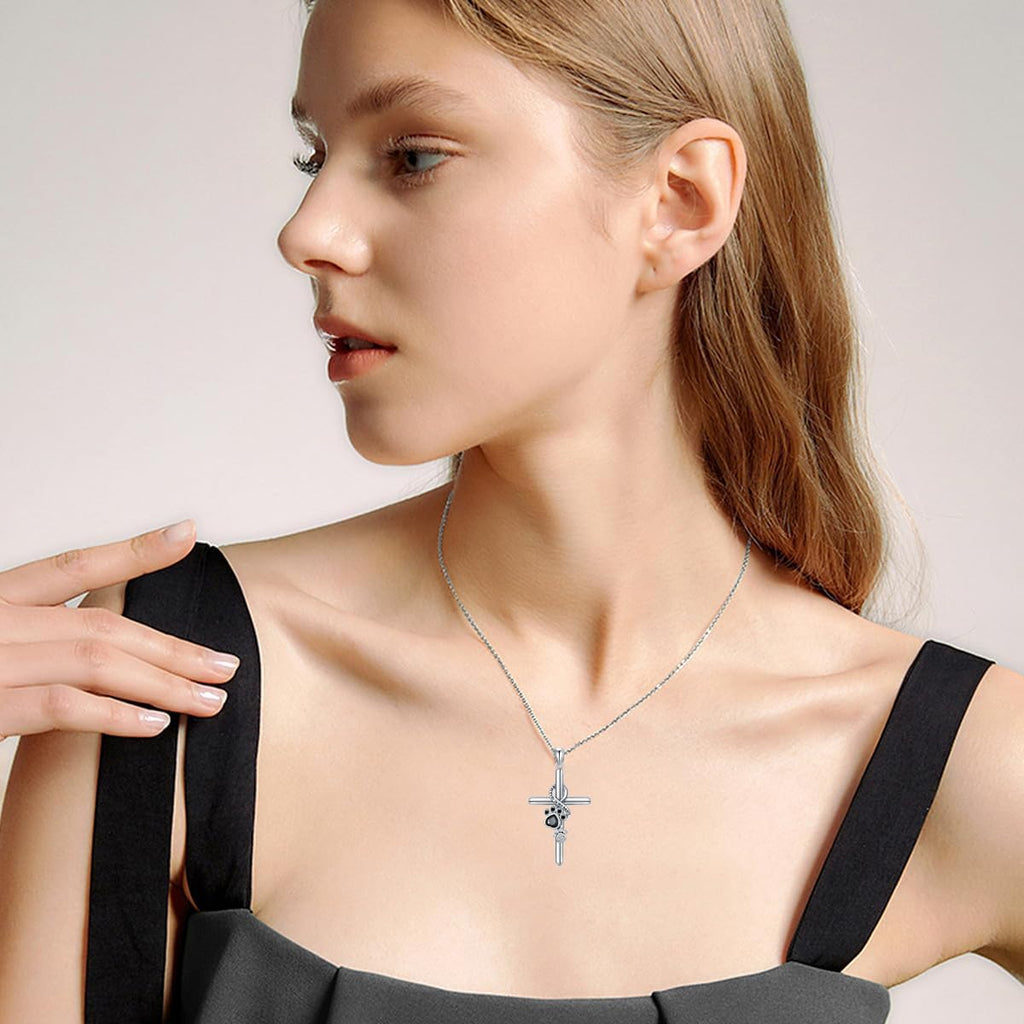 925 Sterling Silver Paw & Cross Necklace