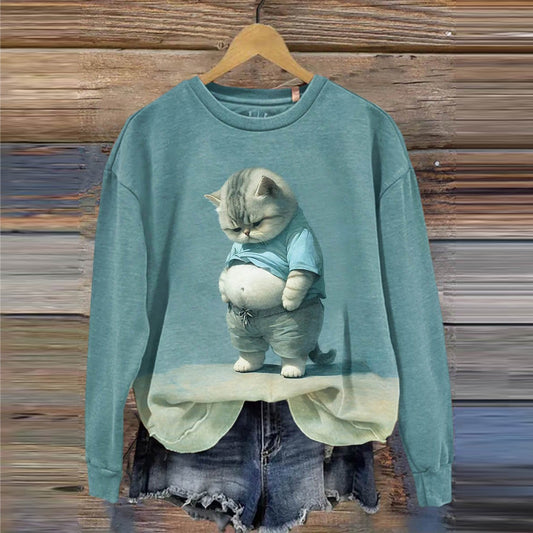 Cute Puppy Funny Fat Cat Casual Print Sweatshirt elevenforest