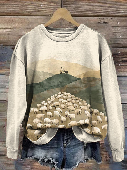Comstylish Women's Christian Art Inspired Sheep Print Sweatshirt