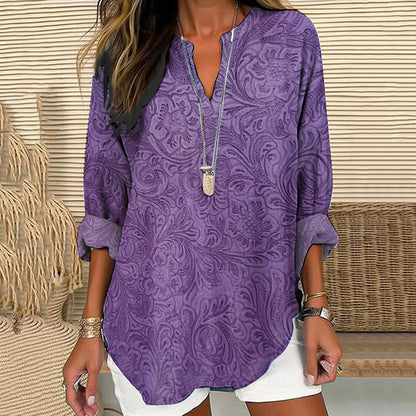 Women's Purple Art Floral Cotton And Linen Shirt artswardrobe