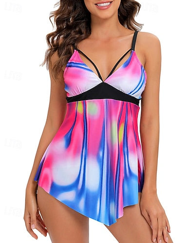 Tankini Two Piece Swimsuit V Neck Swimwear Swimwear Black / White White Breathable Quick Dry Lightweight Sleeveless - Swimming Surfing Beach Summer Spring