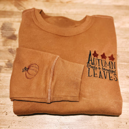 Fall Autumn Leaves Pumpkin Embroidery Art Women's Sweatshirt artswardrobe