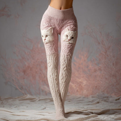 Comstylish Fuzzy Cat Embroidered Gradient Comfy Leggings