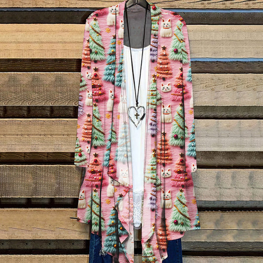 Christmas Tree Cute Cat 3D Print Cardigan elevenforest