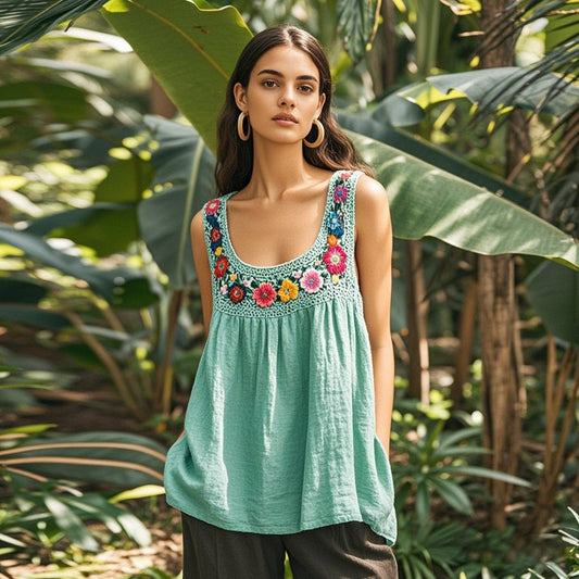 Vintage Ethnic Floral Embroidery Pattern Women's Vest artswardrobe