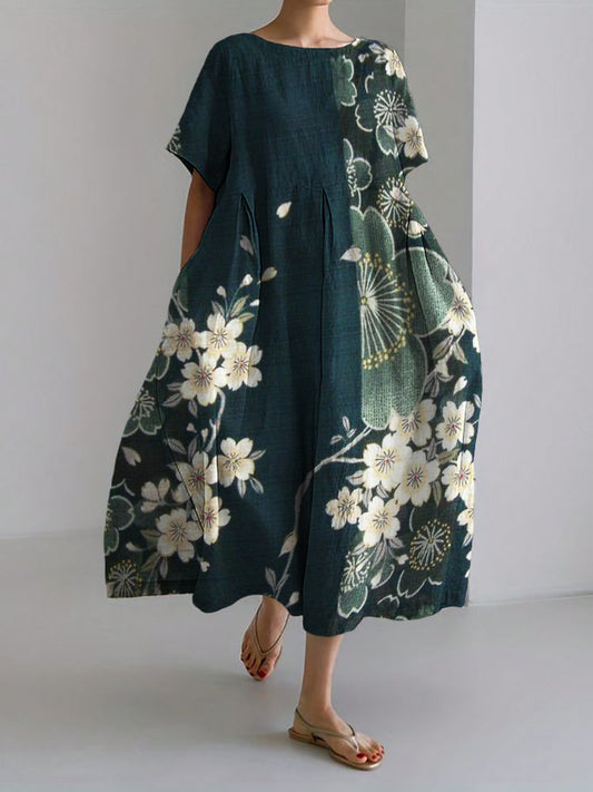 Cherry Blossom Japanese Art Classy Linen Blend Maxi Dress