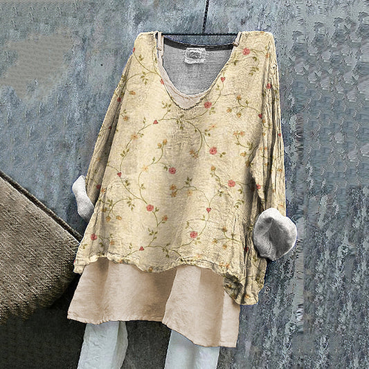 Vintage Floral Art Pattern Linen Tunic artswardrobe