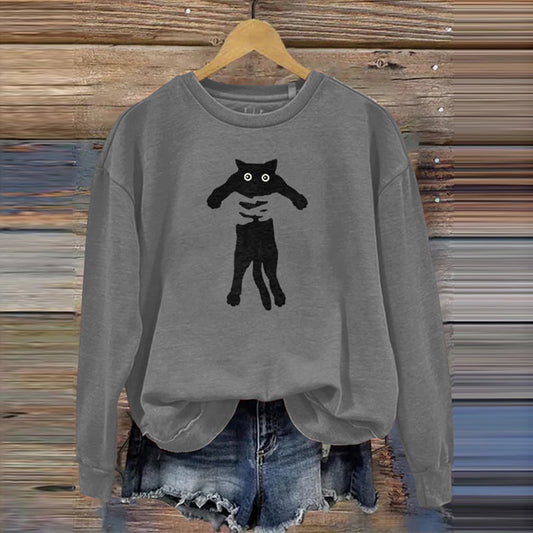 Comstylish Women's Hugging Black Cat Abstract Art Painting Sweatshirt