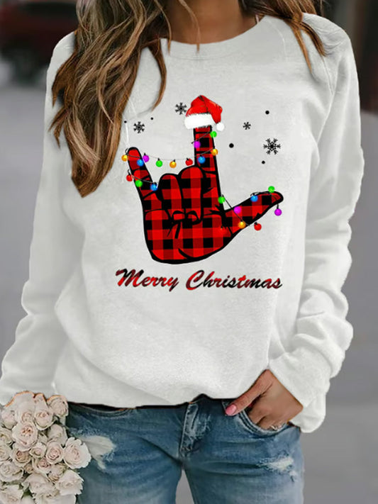Comstylish Retro Merry Christmas Sign Language Asl Santa Hat Ily Sign Print Sweatshirt