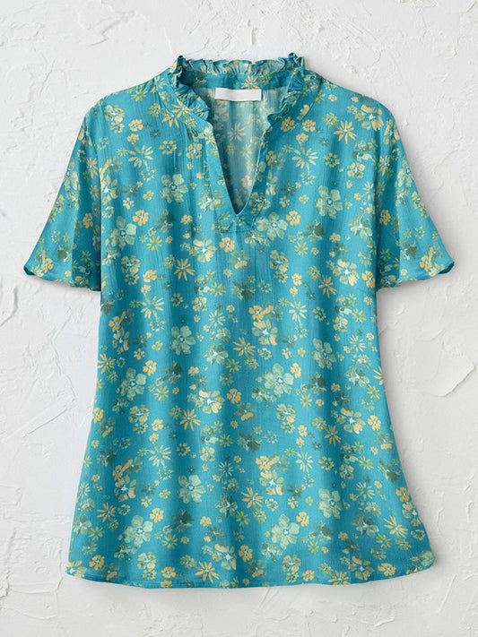 Women's Casual Floral Print Cotton T-shirt artswardrobe