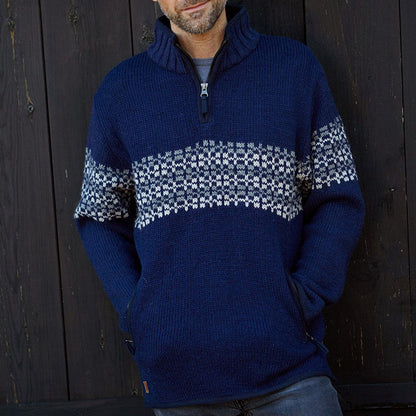 Vintage Warmth Norwool Icelandic Knit Jacquard Half Zip Collar Sweater（Unisex ） elevenforest