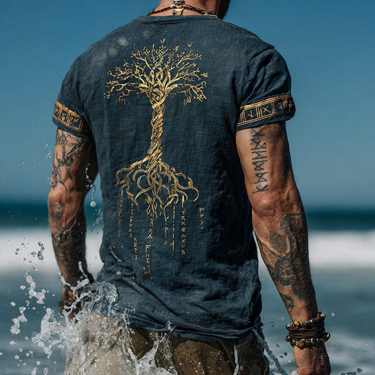 Men's Retro Yggdrasil Pattern Line T-shirt artswardrobe