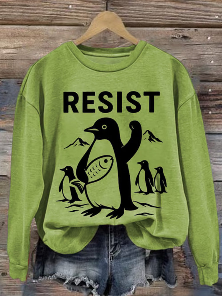 Comstylish Women's Penguins Resist Printed Sweatshirt