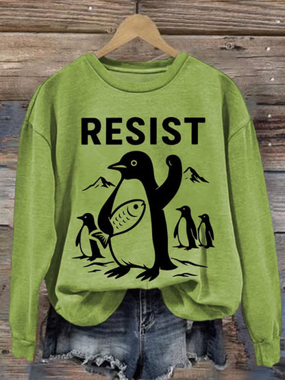 Comstylish Women's Penguins Resist Printed Sweatshirt
