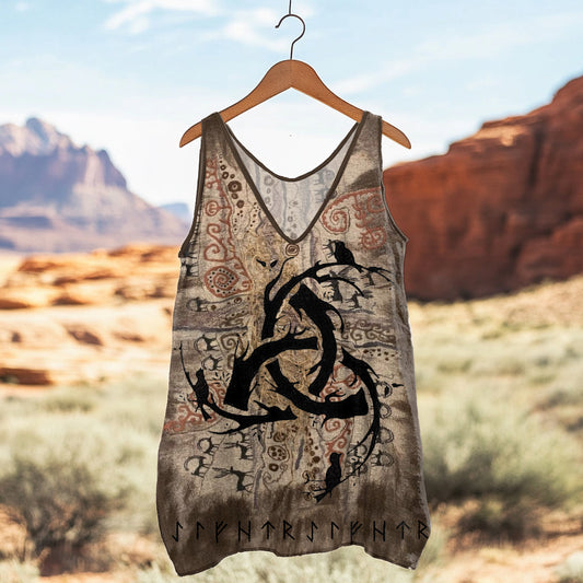 Women's Vintage Tribal Rune Forest Graphics Cotton And Linen Tank Top artswardrobe