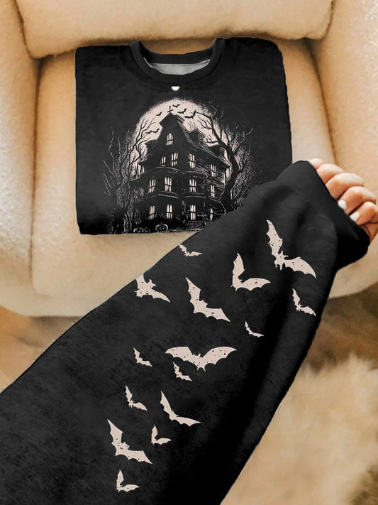 Comstylish Women's Halloween Boo Bat Printed Sweatshirt