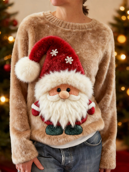 Comstylish Cute Christmas Gnome Embroidered Cozy Plush Sweatshirt
