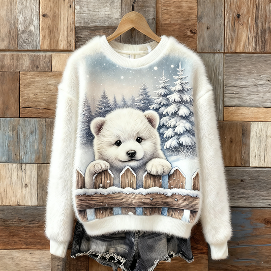 Comstylish Cute Polar Bear Winter Warm Women's Flannel Sweatshirt