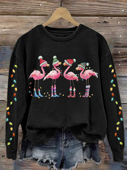 Comstylish Women's Christmas Flamingo Print Crewneck Sweatshirt