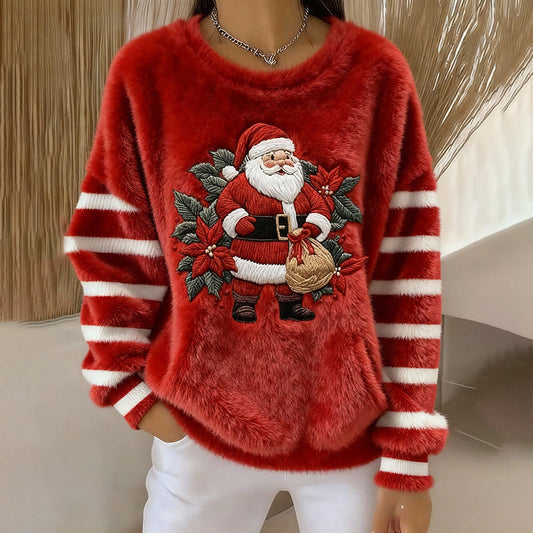 Comstylish Women's Christmas Santa Claus Print Casual Flannel Sweatshirt