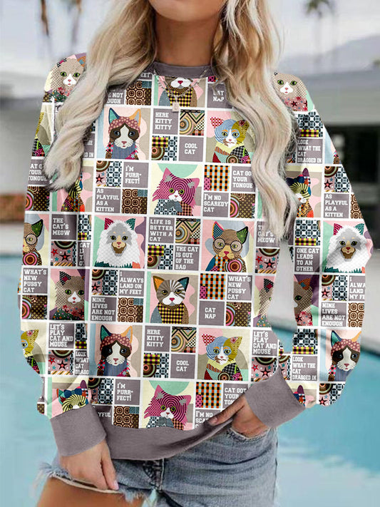 Life Is Better With A Cat Patchwork Pattern Cozy Sweatshirt elevenforest