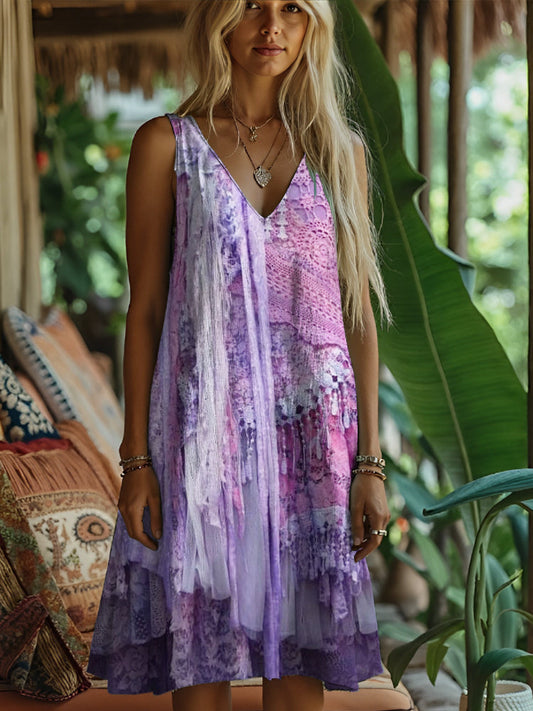 Vintage Lace Floral Art Women's Linen Vest Dress artswardrobe