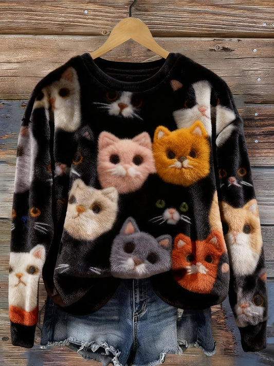 Cute Fuzzy Colorful Cats Cozy Plush Sweatshirt elevenforest