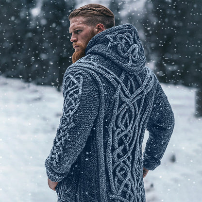 Men's Viking Tribal Celtic Inspired Chunky Knit Hooded Cardigan elevenforest