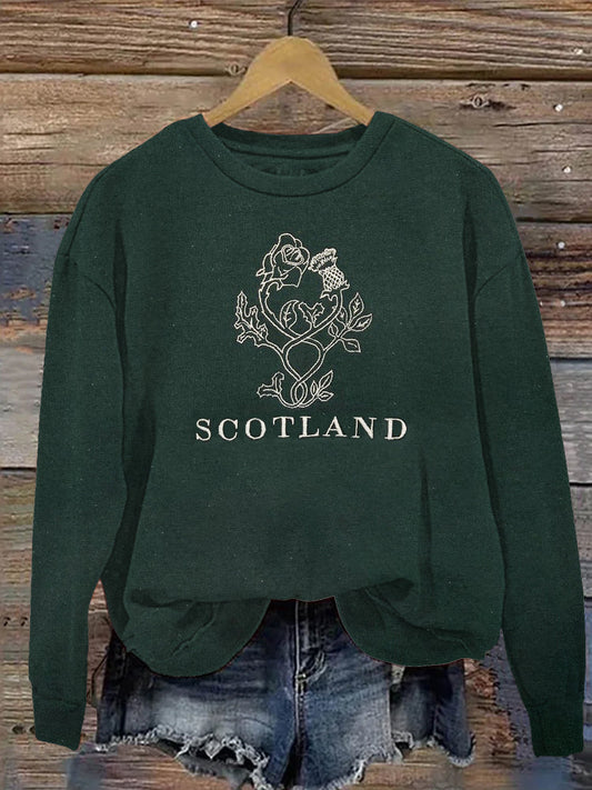 Comstylish Scotland & Floral Embroidery Women's Sweatshirt