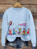 Comstylish Cute Japanese Cats Art Embroidered Cozy Sweater