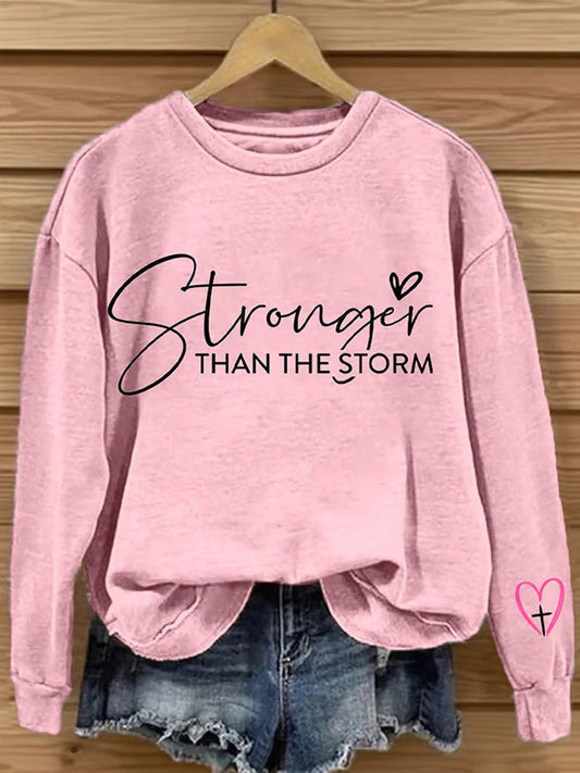 Comstylish Women's Pink Awareness Stronger Than The Storm Print Sweatshirt