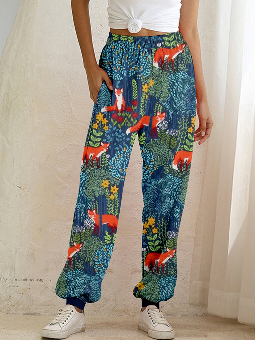 Fox in the Forest Graphic Vintage Cozy Sweatpants artswardrobe