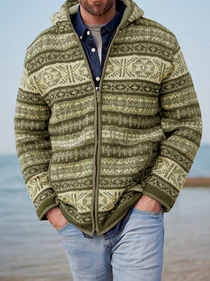 Mens Vintage Fair Isle Knitted Hooded Cardigan elevenforest