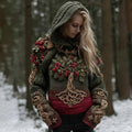 Comstylish Women's Celtic Tree Of Life Christmas Tree Knit Hooded Sweater