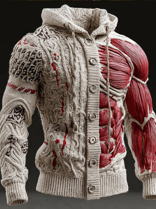 Halloween Human Anatomy Art Hooded Retro Cardigan Sweater artswardrobe