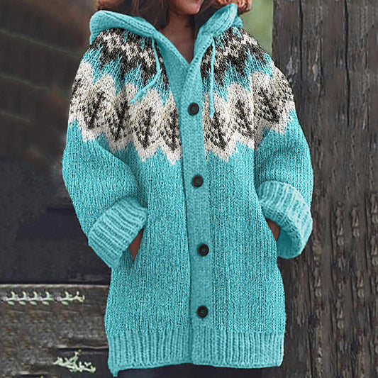 Vintage Fairman Island Knitted Jacquard Hooded Sweater Cardigan elevenforest