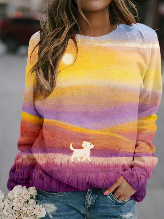 Comstylish Walking Dog Painting Pattern Comfy Sweatshirt
