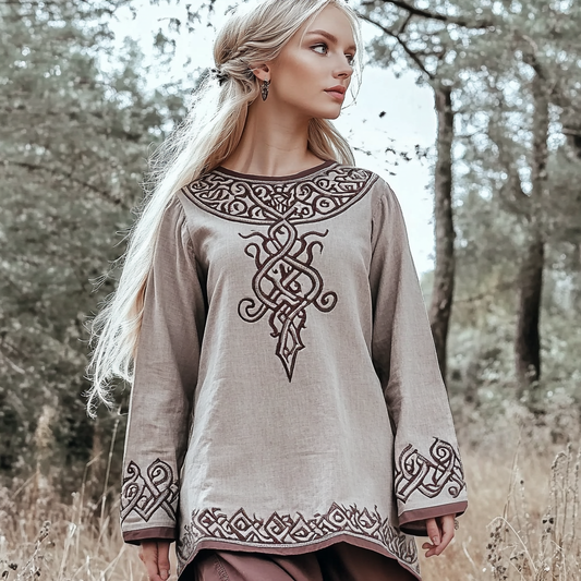 Vintage Viking Celtic Linen Crew Neck Shirt artswardrobe