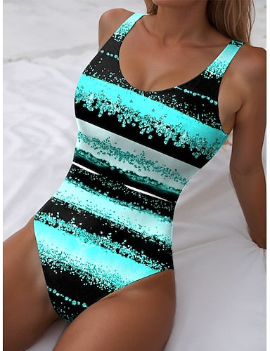 Tankini 2 Piece Swimsuit Shorts Backless Vacation Beach Wear Graphic Geometric U Neck Sleeveless Bathing Suits