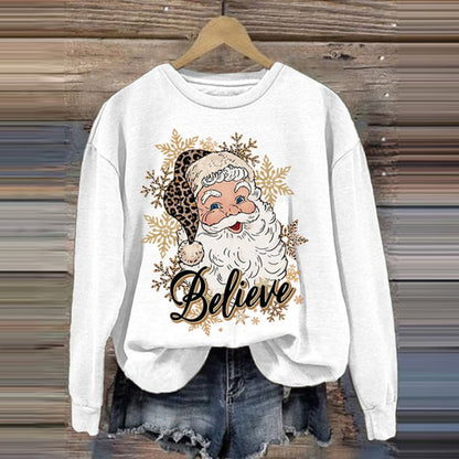 Comstylish Women's Father Christmas Belive Print Casual Sweatshirt